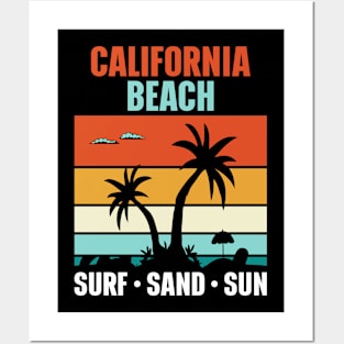 Vintage California Beach Surf Sand Sun California Vacation Posters and Art
